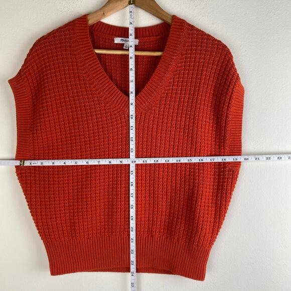 Madewell Waffle Knit Sweater Vest Size M Roasted Squash Orange Cotton Fall Layer - Picture 13 of 13